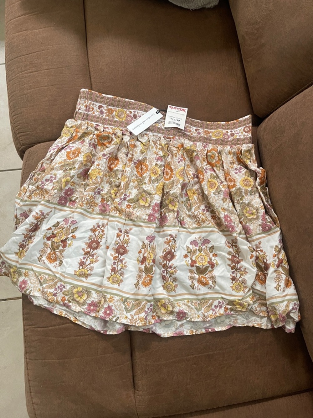 cupcakes & cashmere Floral Circle Skirt in Cream, Pink & Tan
